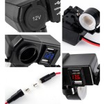 Moto USB socket x 2, cigarette socket x 1, digital voltmeter, red led, black color